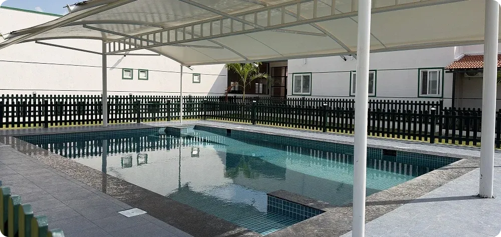 The covered dog swimming pool at Kutty Paws